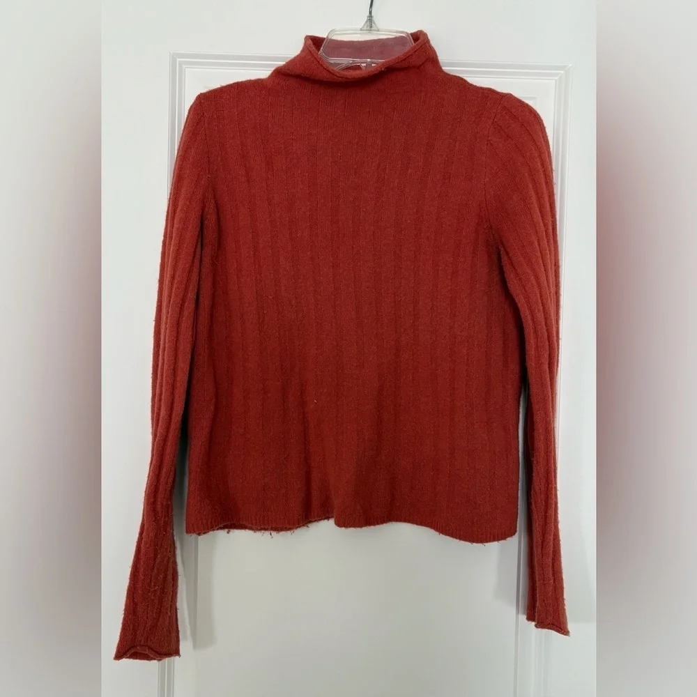 Madewell Ribbed Mock Neck Soft Roll Neck Sweater Burnt Orange Small Cozy Autumn